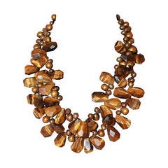 Vintage Unknown Fresh Water Pearl & Tiger Eye Necklace