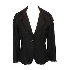 Chanel Black Tweed Fringed Jacket - 38