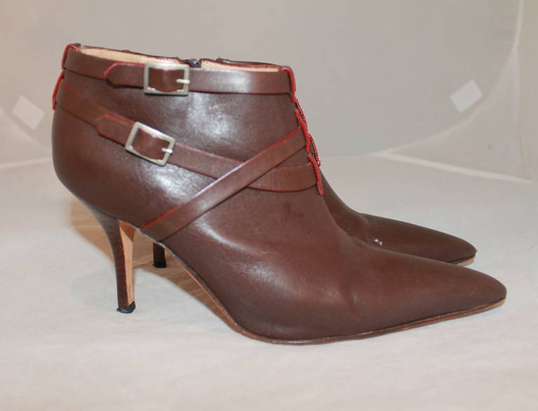 Black Manolo Blahnik Brown Leather Booties - 7