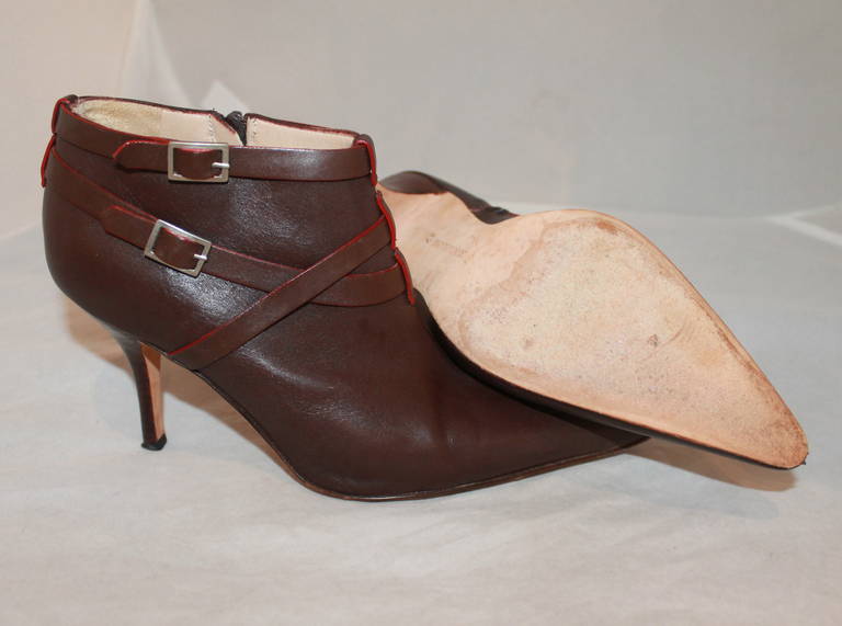 Women's Manolo Blahnik Brown Leather Booties - 7