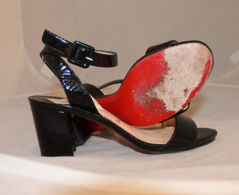 Women's Christian Louboutin Black Patent Sandals- 38.5