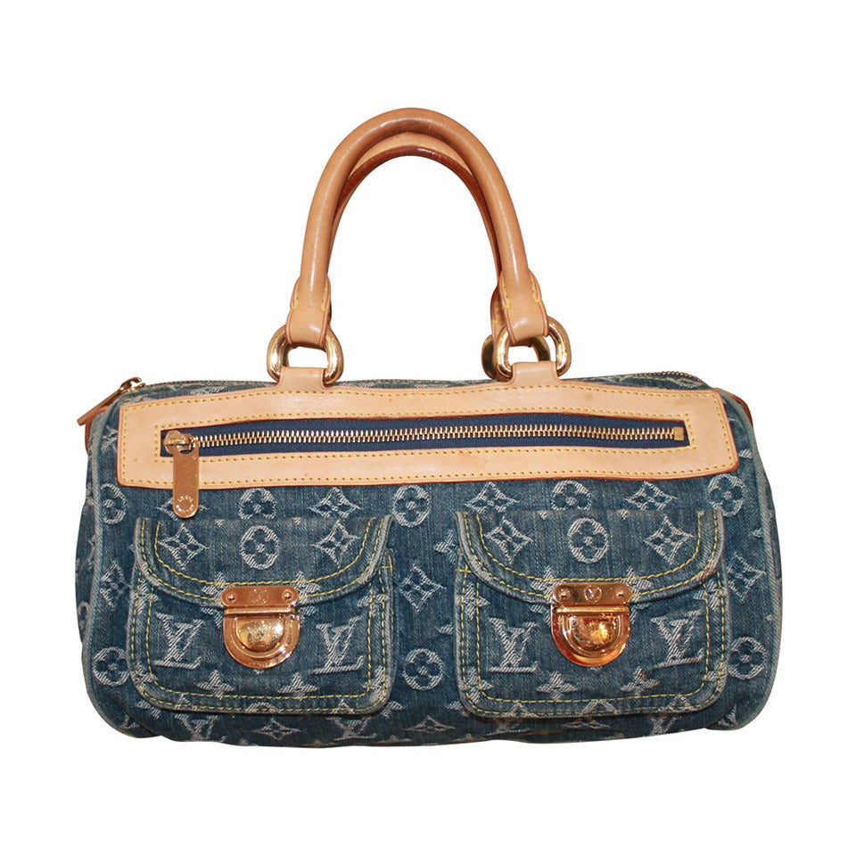 Louis Vuitton Blue Denim Neon Speedy Handbag at 1stdibs