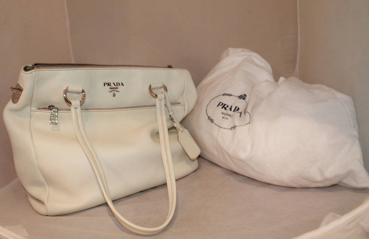 Prada Ivory Pebbled Leather Large Tote 2