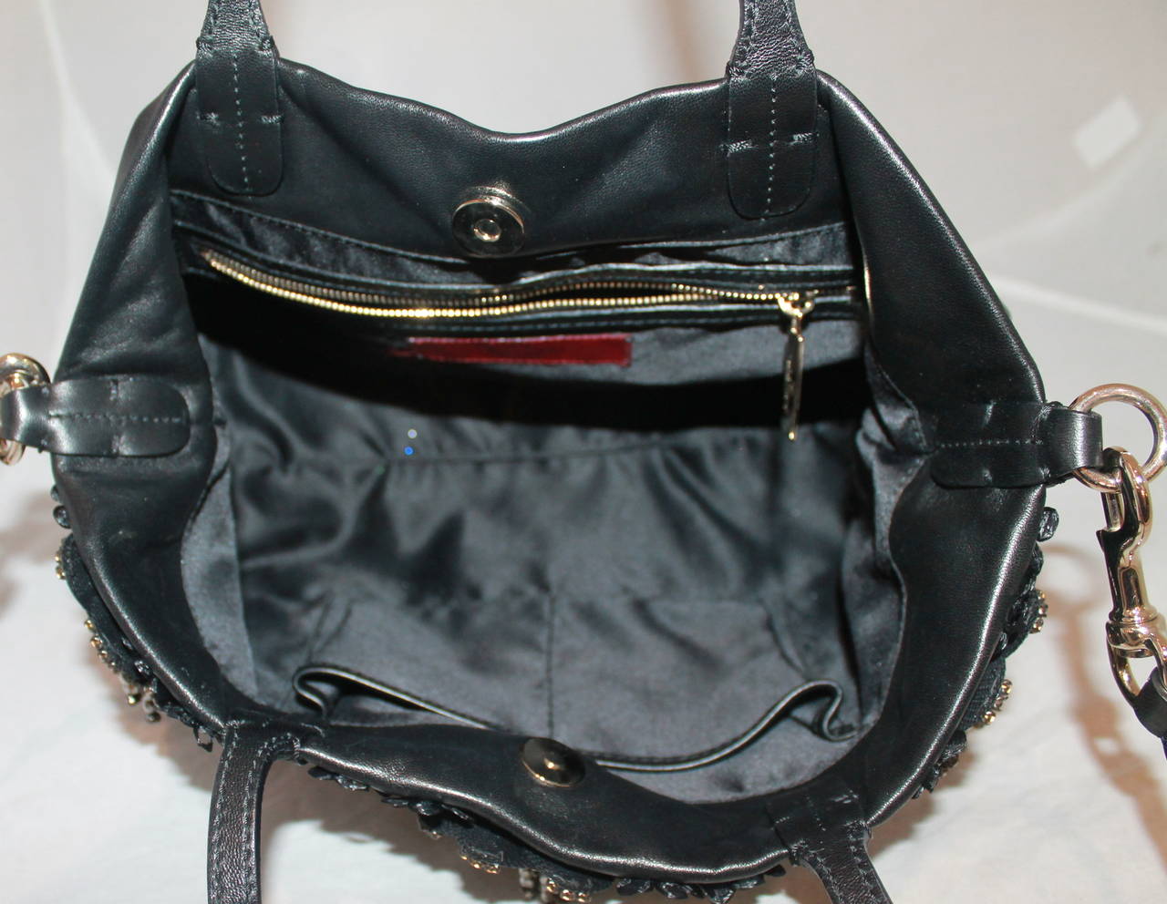 Valentino Black Lambskin Beaded Flower Handbag 1