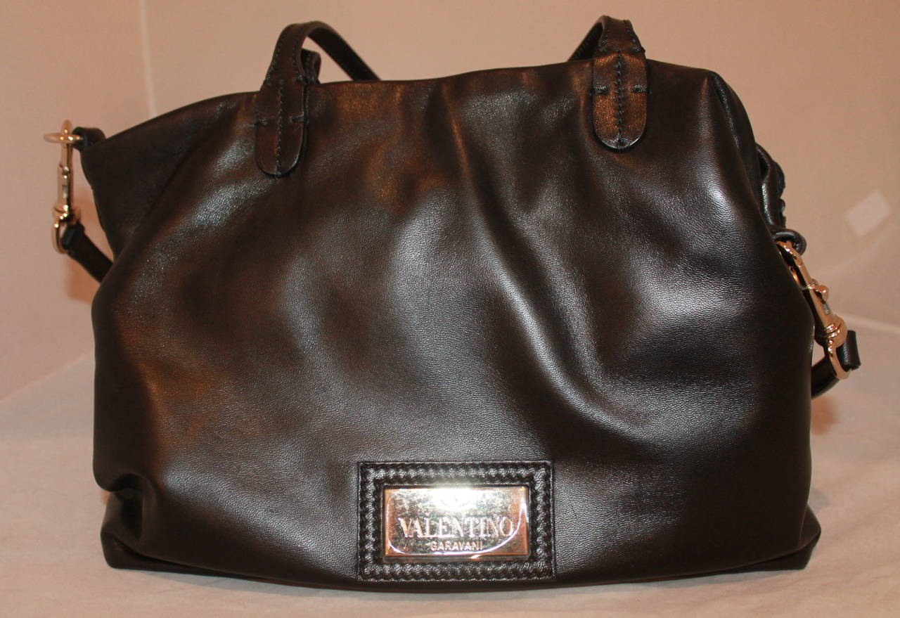 Women's Valentino Black Lambskin Beaded Flower Handbag