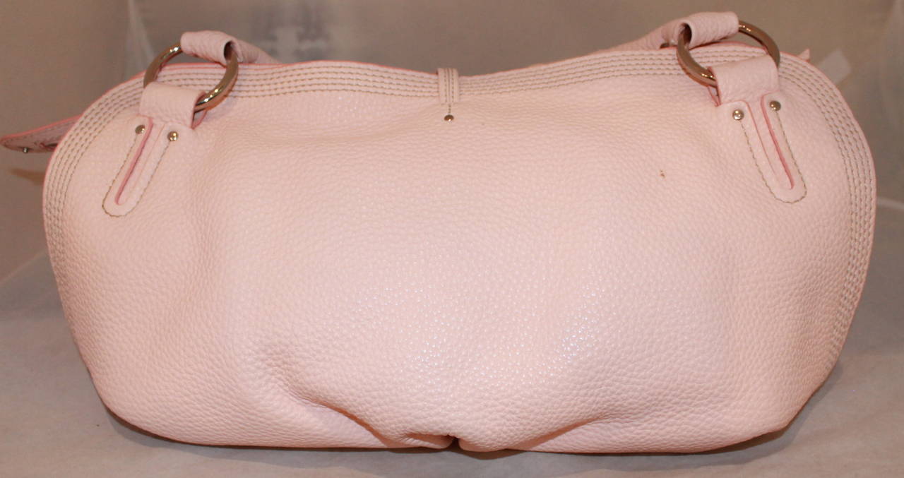 Beige Celine Pink Pebbled Leather Shoulder Handbag