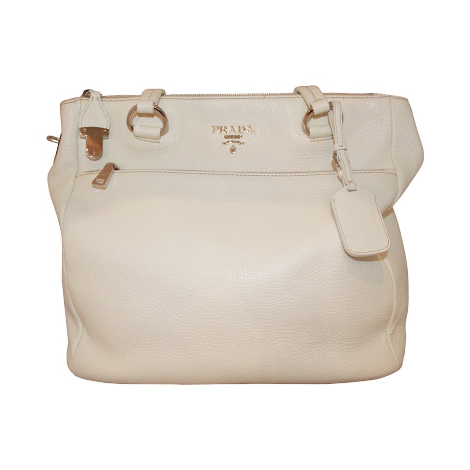 Prada Ivory Pebbled Leather Large Tote