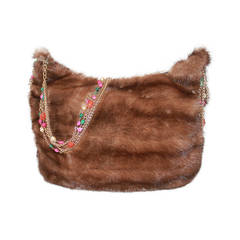 Oscar De La Renta Collector's Sable Pouch with Gold Link Cabachon Strap
