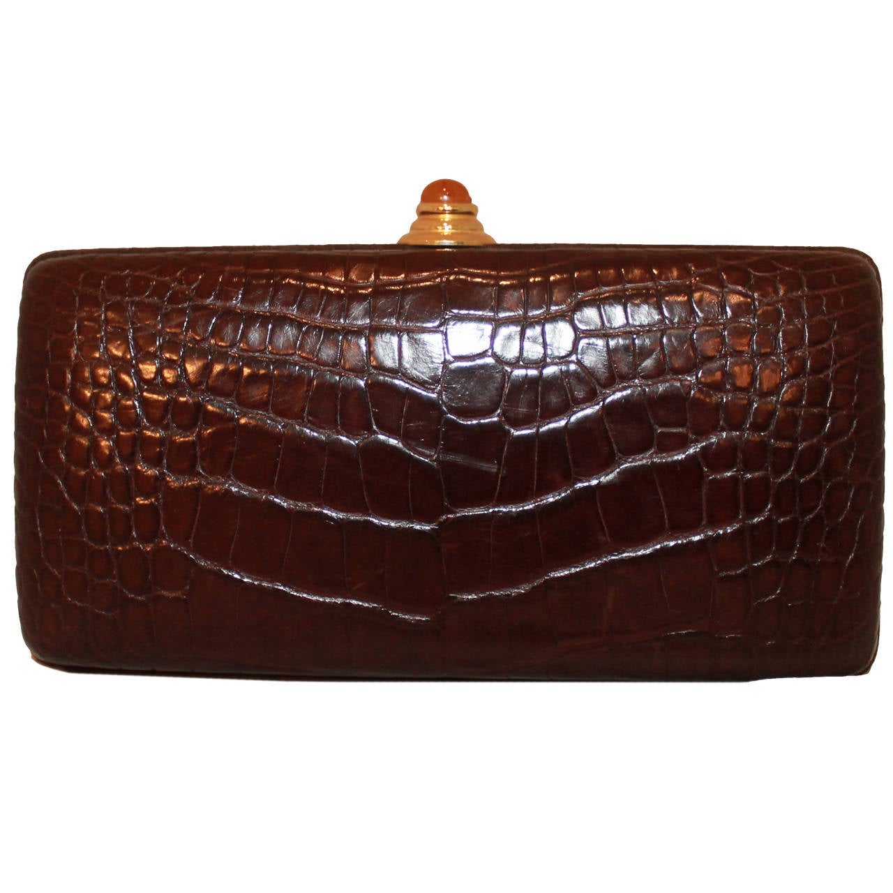 Oscar De La Renta Brown Embossed Leather Clutch - circa 2005