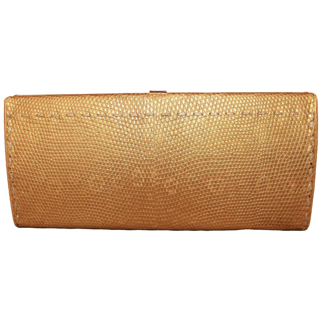 VBH Gold Lizard Clutch with Stitched Trim  For Sale