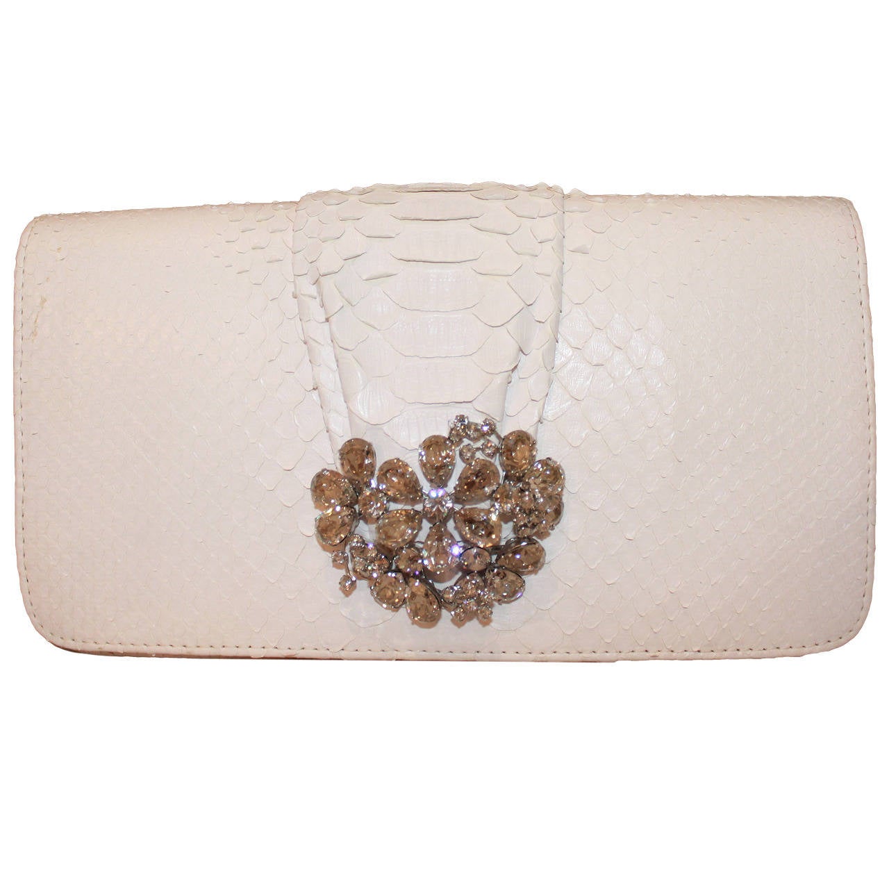 La Poshett White Rhinestone Python Clutch