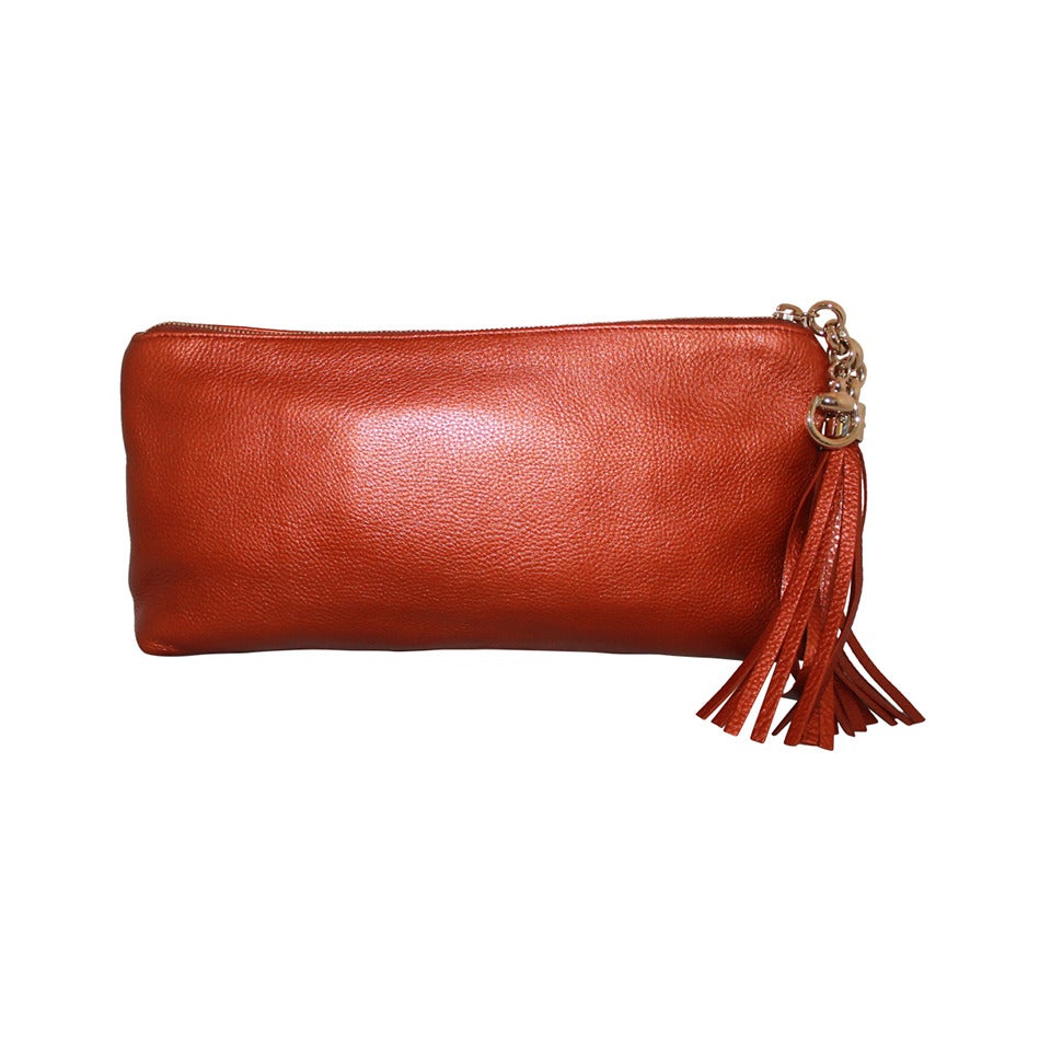 Gucci Broadway Burnt Orange Metallic Clutch with Tassel - GHW