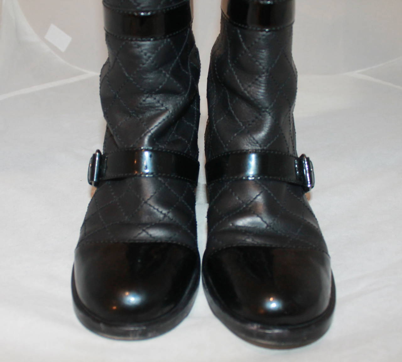 Chanel Black Quilted Boots with Box - 38. These boots are in excellent condition with minor wear on the bottom.