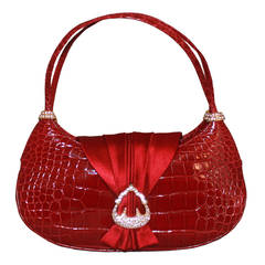 Judith Leiber Vintage Red Alligator & Sating Evening Bag