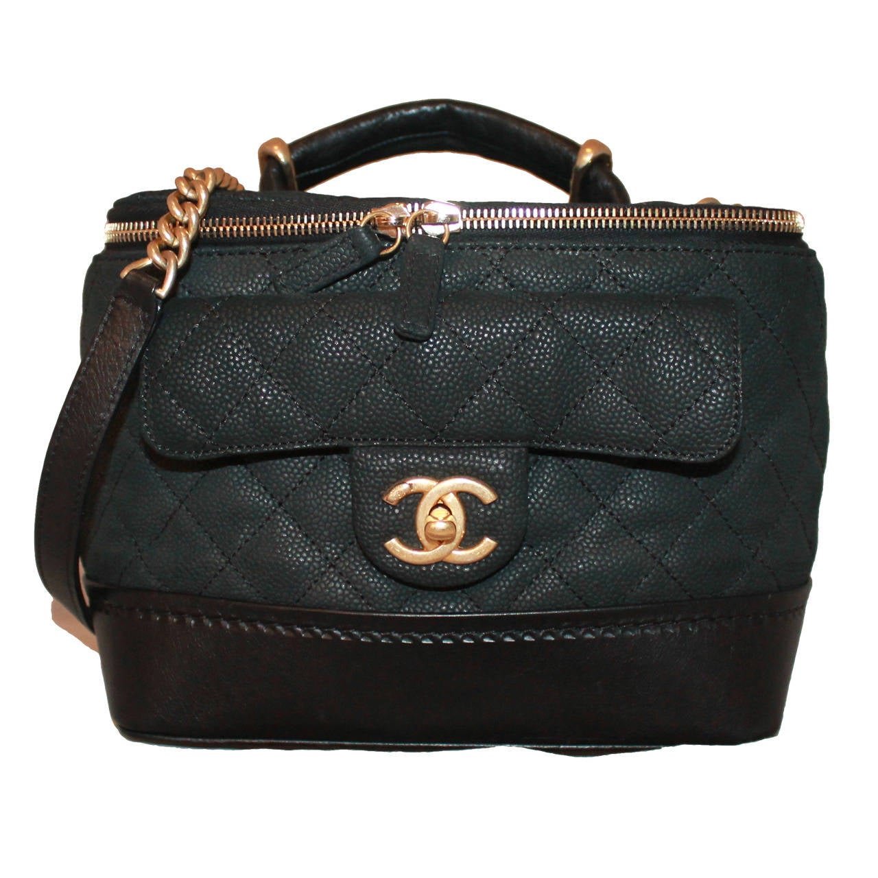 Chanel Black Leather Quilted Globe Trotter Handbag - circa 2014
