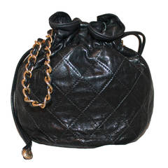 Chanel Black Lambskin Quilted Mini Drawstring Handbag - circa 1997