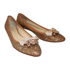 Miu Miu Gold Shimmer Rhinestone Flats - 40