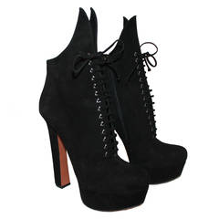 Alaia Black Suede Lace Up Platform Bootie - 40.5 