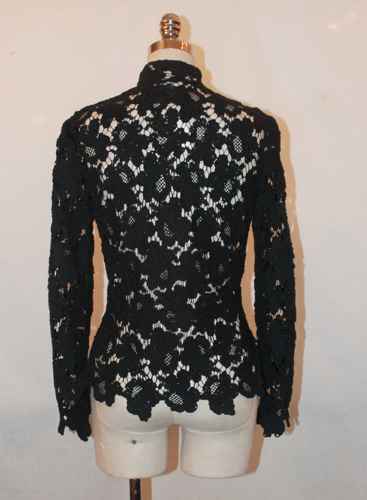 Chanel Black Lace Jacket with White Camelia Bow Tie - 42 In Excellent Condition In West Palm Beach, FL