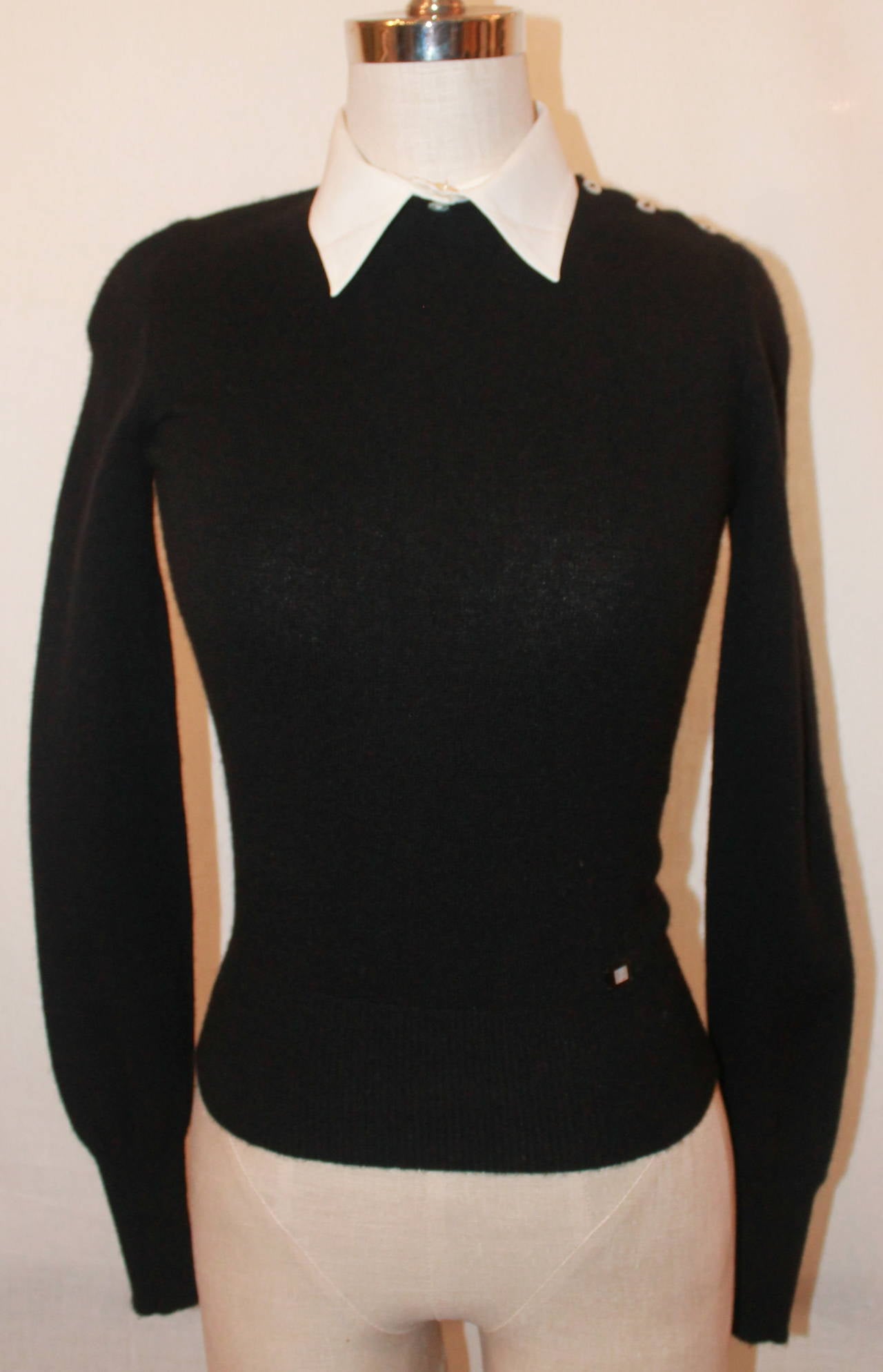 Download Chanel Black Cashmere Sweater with Removable White Collar ...