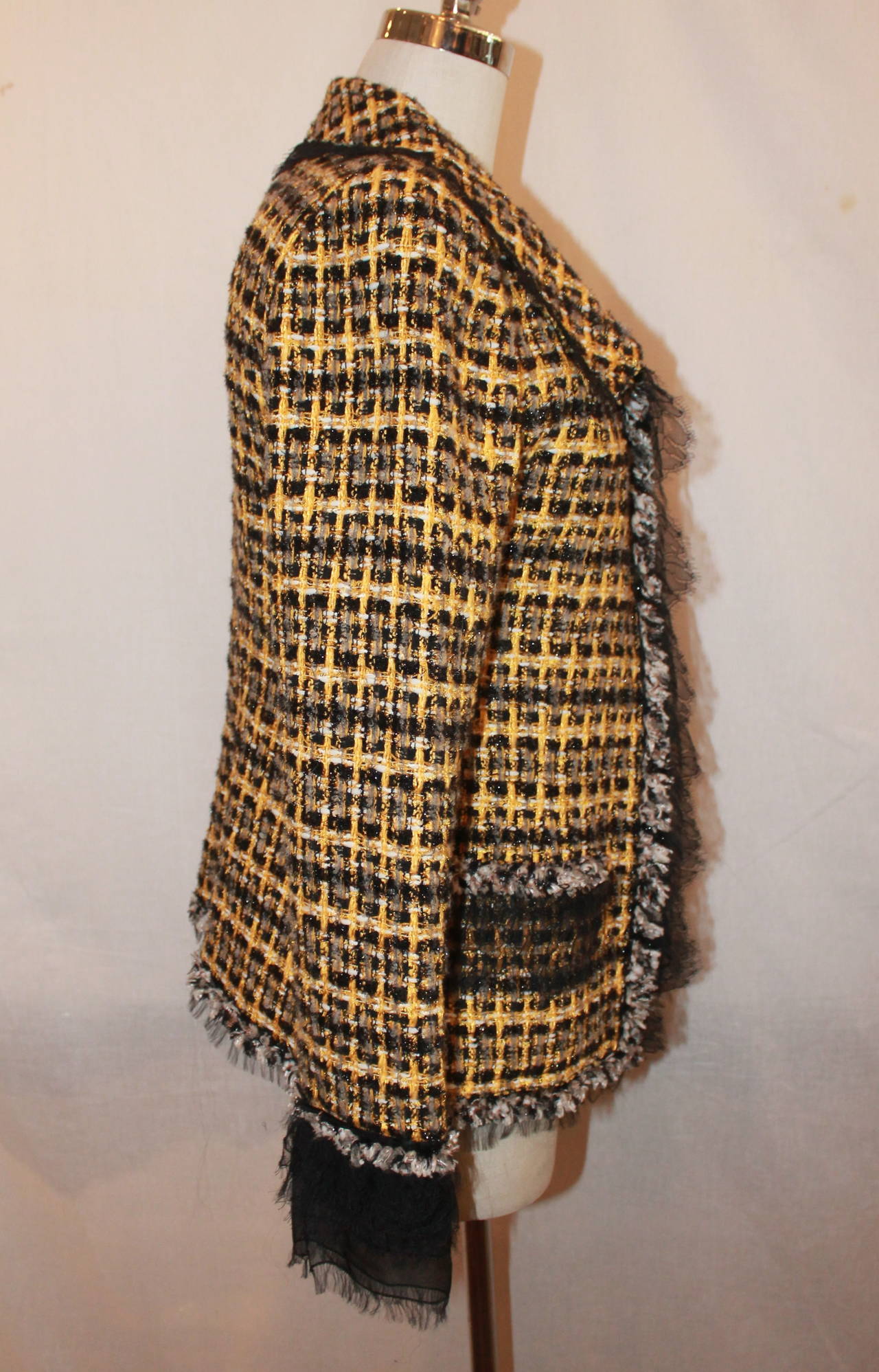 Nero Oscar De La Renta - Giacca in tweed giallo e nero - 10 in vendita