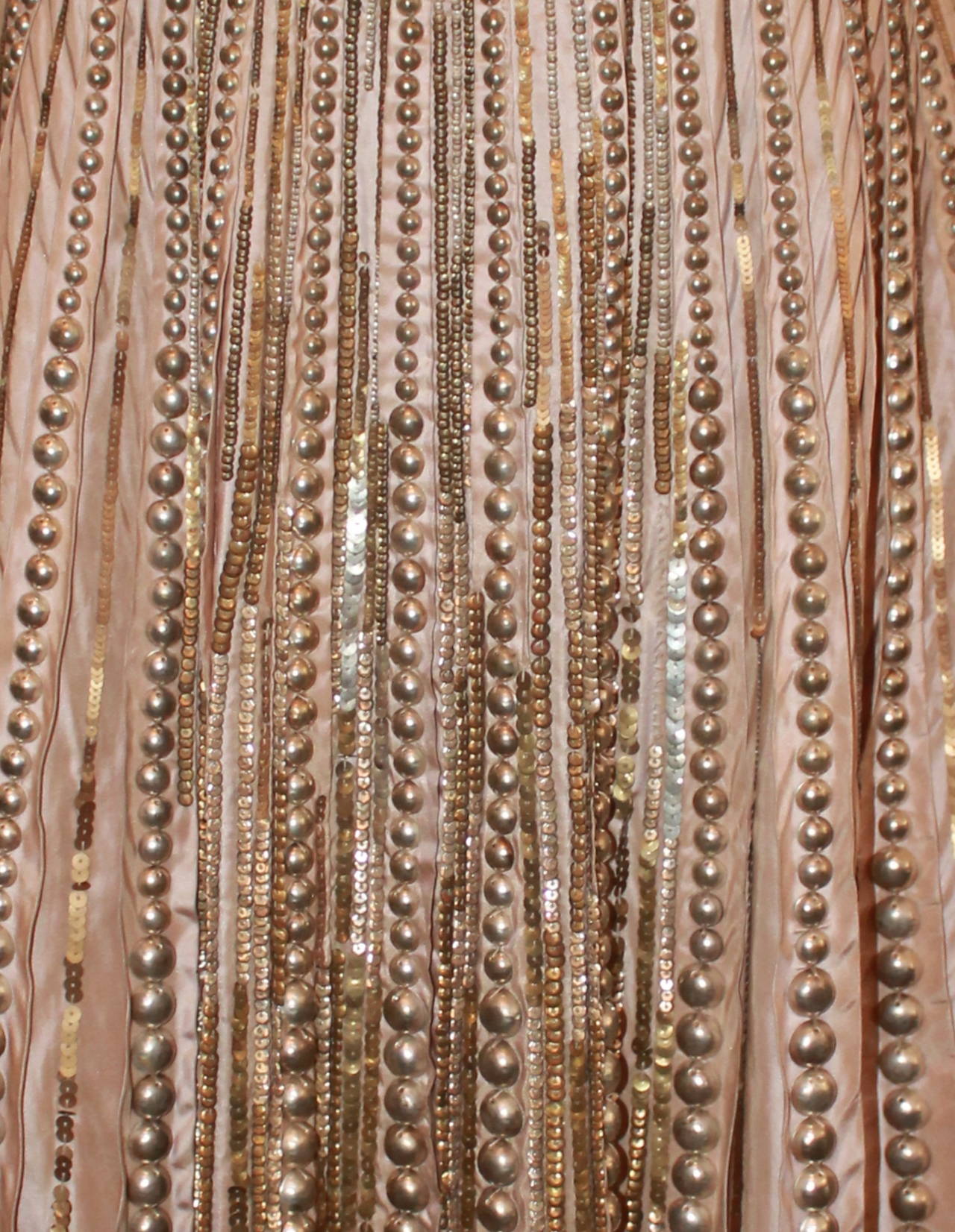 Oscar De La Renta Tan Skirt with Sequin & Cap Detail  - 8