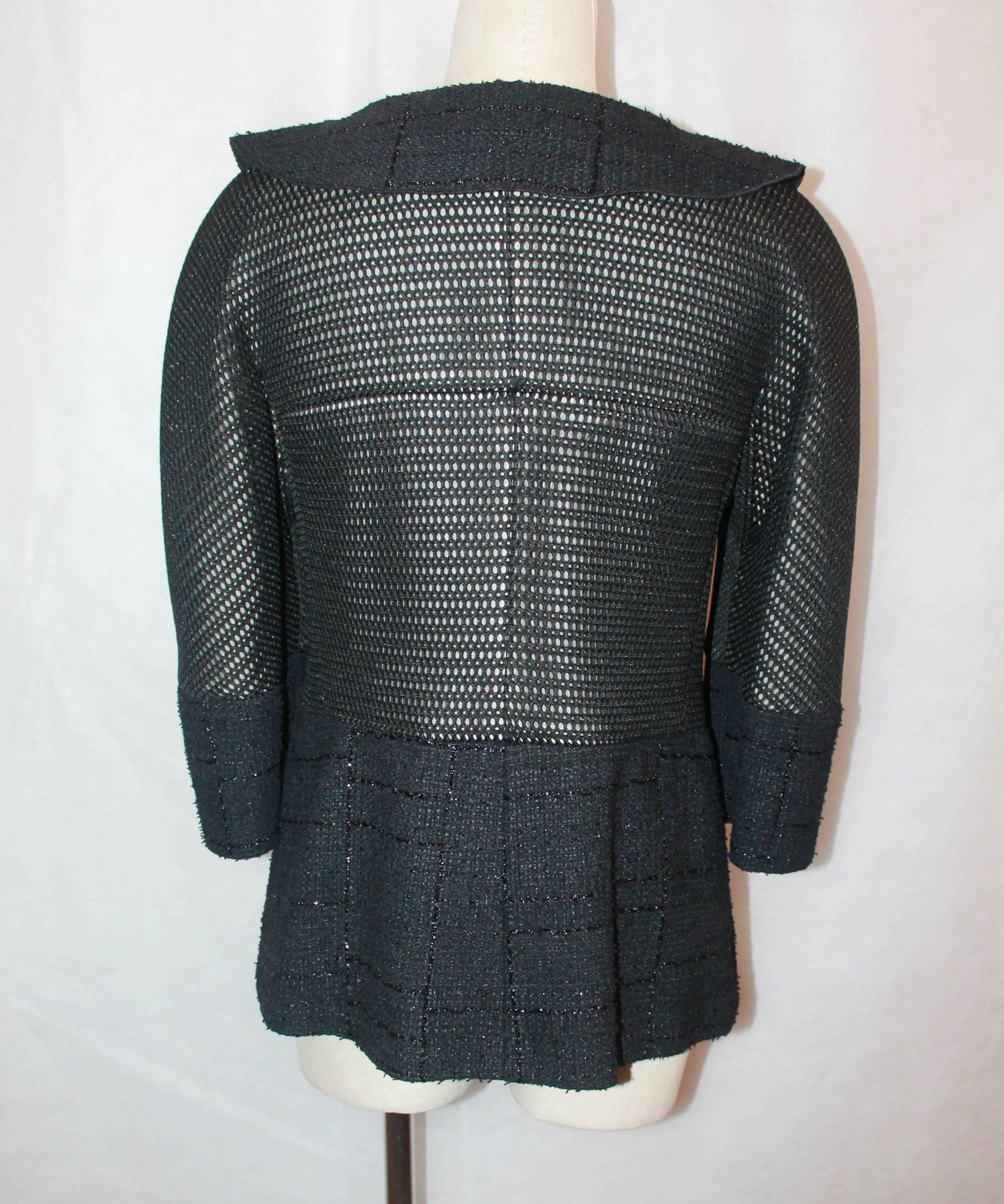 Women's Chanel Black Eyelet and Tweed Jacket with Pearl Buttons - 42