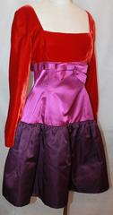 Oscar de la Renta 1990's Red & Purple Satin & Velvet Color Block Dress-Size 8