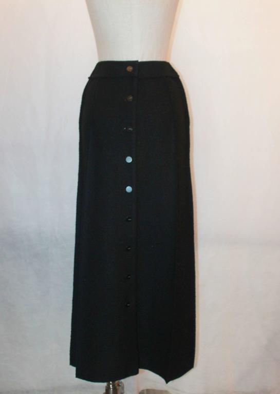 Chanel 1999 Black Wool Vintage Maxi Skirt w/ Buttons Down Back