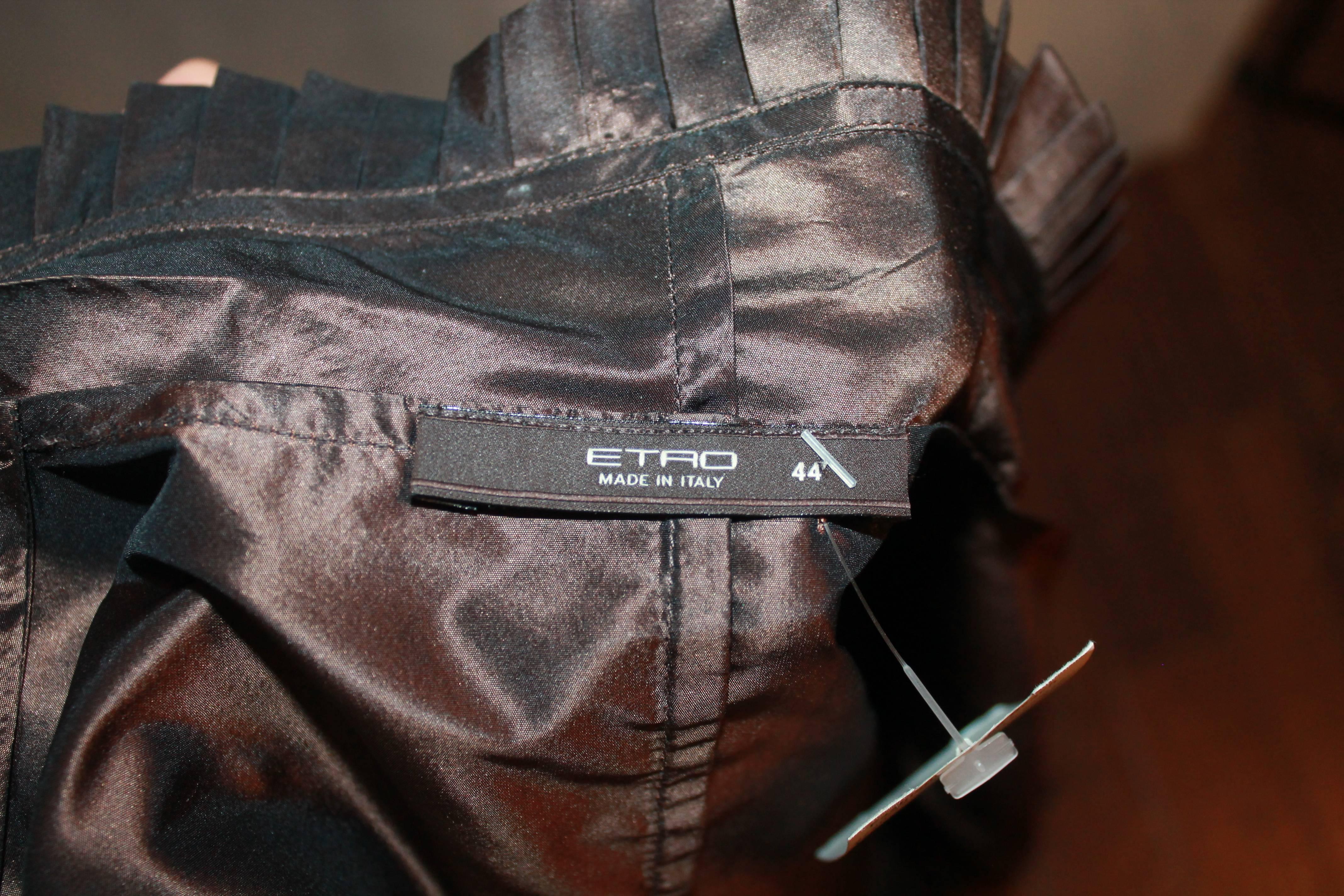 Etro Brown Silk Taffeta Wrap Top w/ Double Pleated Collar - 8 2