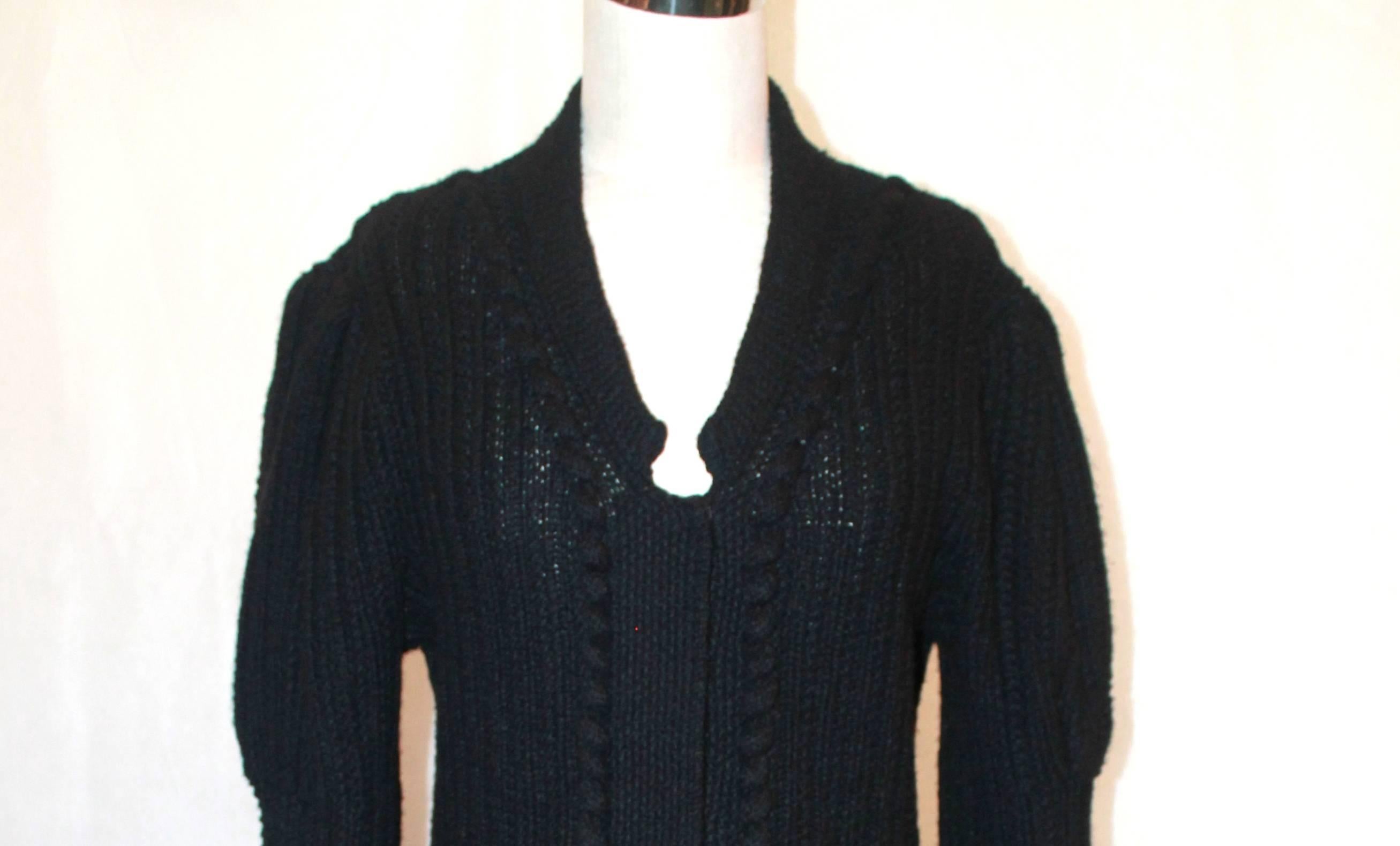 Women's Oscar de la Renta Black Cashmere Knitted Heavy Sweater - Large