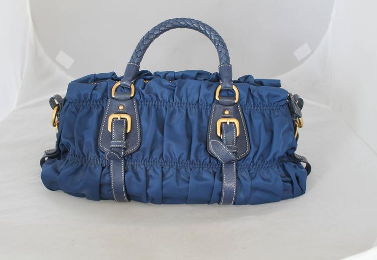 $795 - Prada Woven Midnight Black and Sky Blue Leather Madras Designer  Clutch Handbag for Women BP8681
