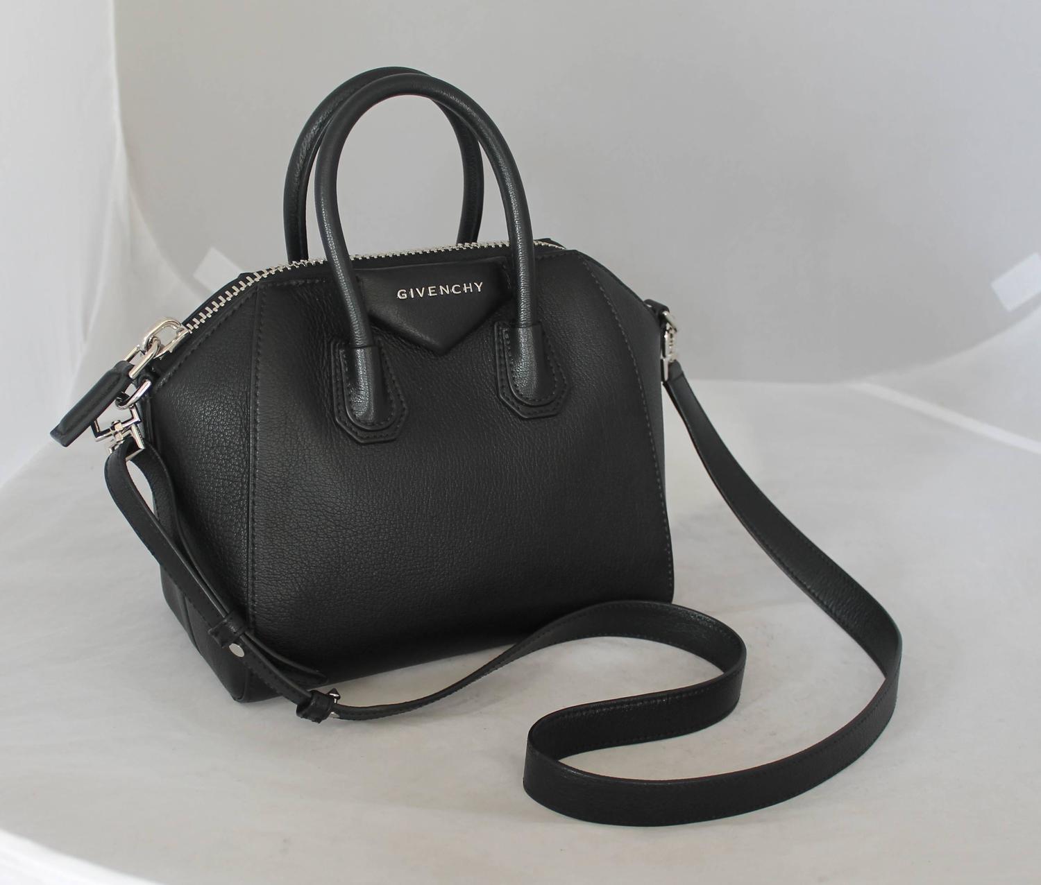 Givenchy Black Leather Mini Antigona Top Handle Crossbody Bag - SHW at 1stdibs