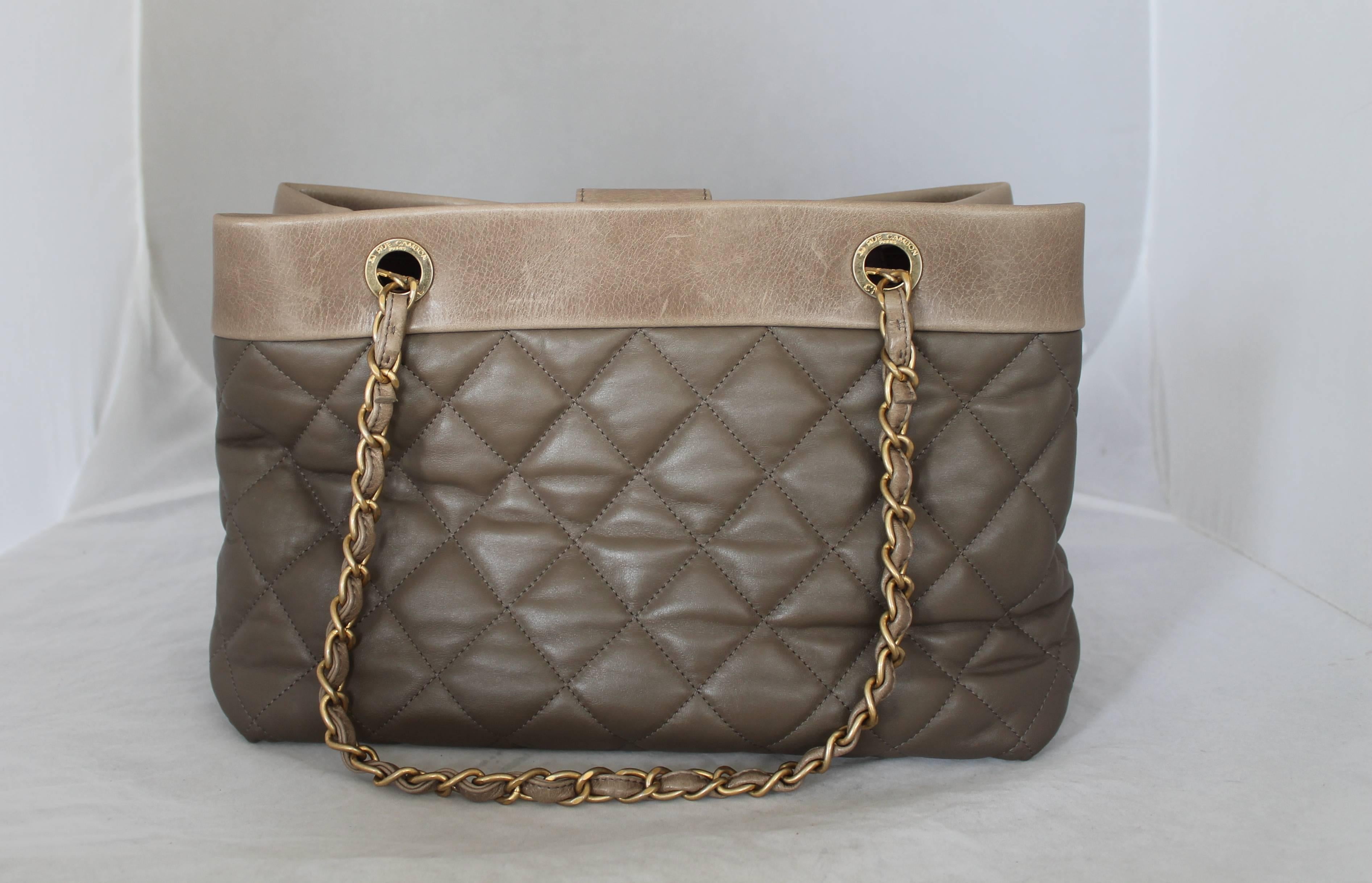 Women's Chanel 2013 Taupe Soft Elegance Tote Shoulder Bag - GHW