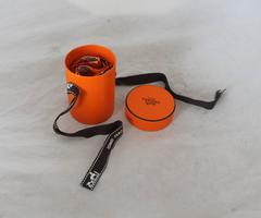 Hermes Red, Orange & Lavender Silk Twilly & Box