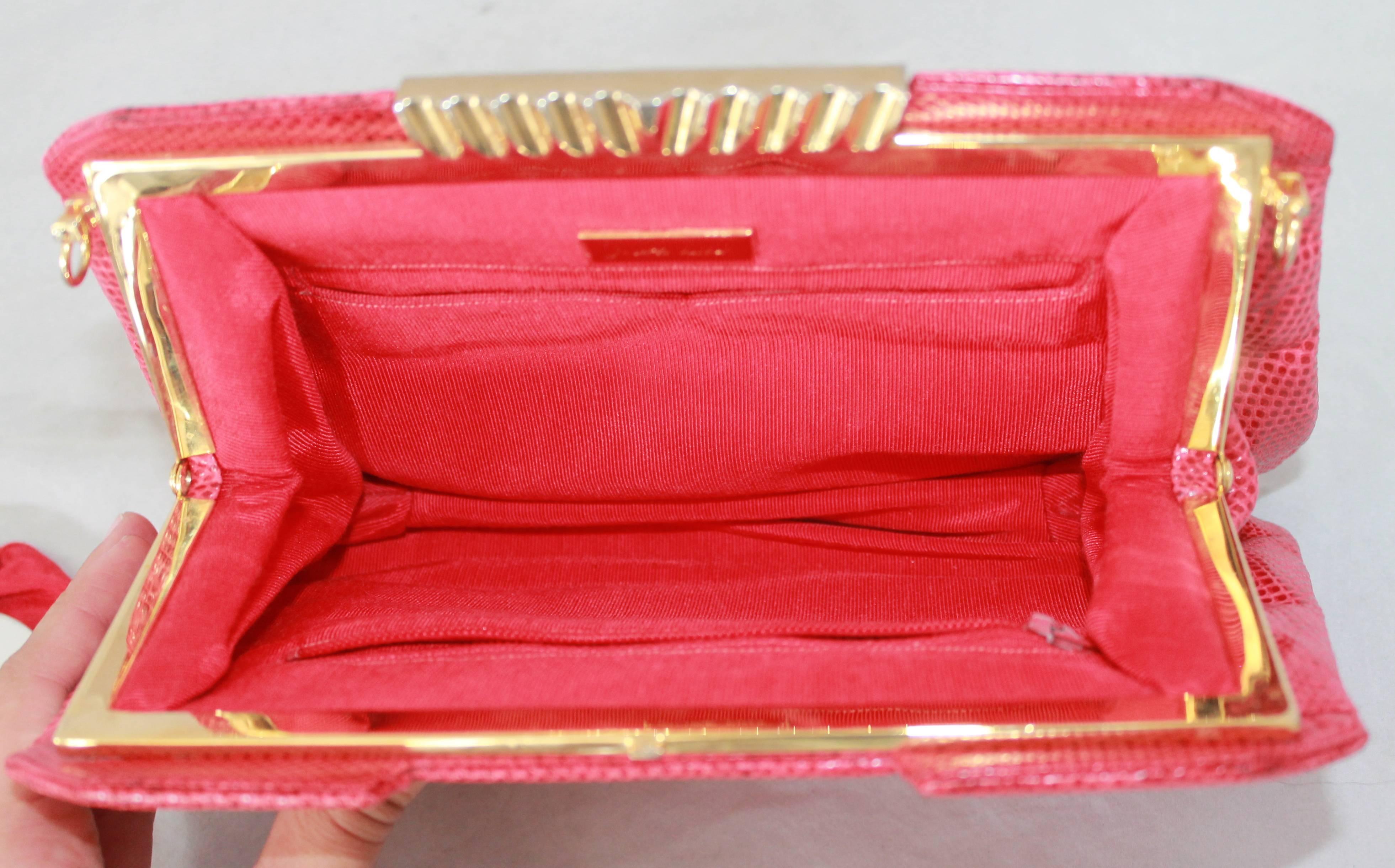 Judith Leiber 1970's Vintage Red Karung Snake Evening Bag  2