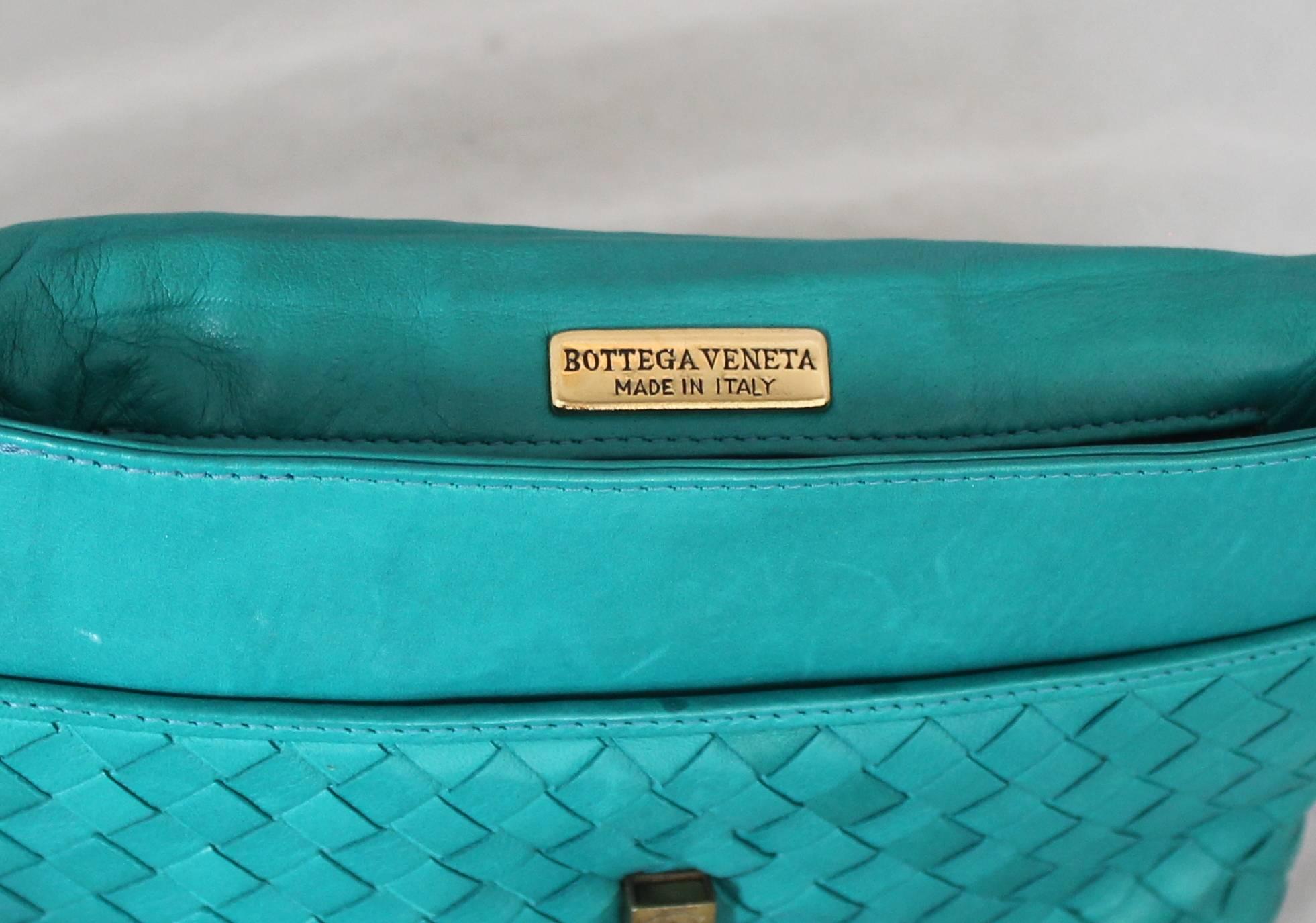 Bottega Veneta 1980's Vintage Teal Woven Leather  Square Crossbody Bag 3