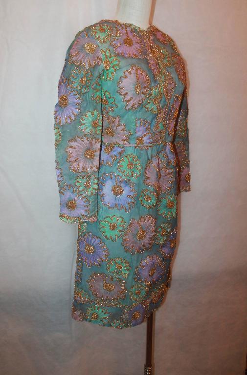 Sarmi 1960's Pastels Lace and Tinsel Long Sleeve Dress M at 1stDibs