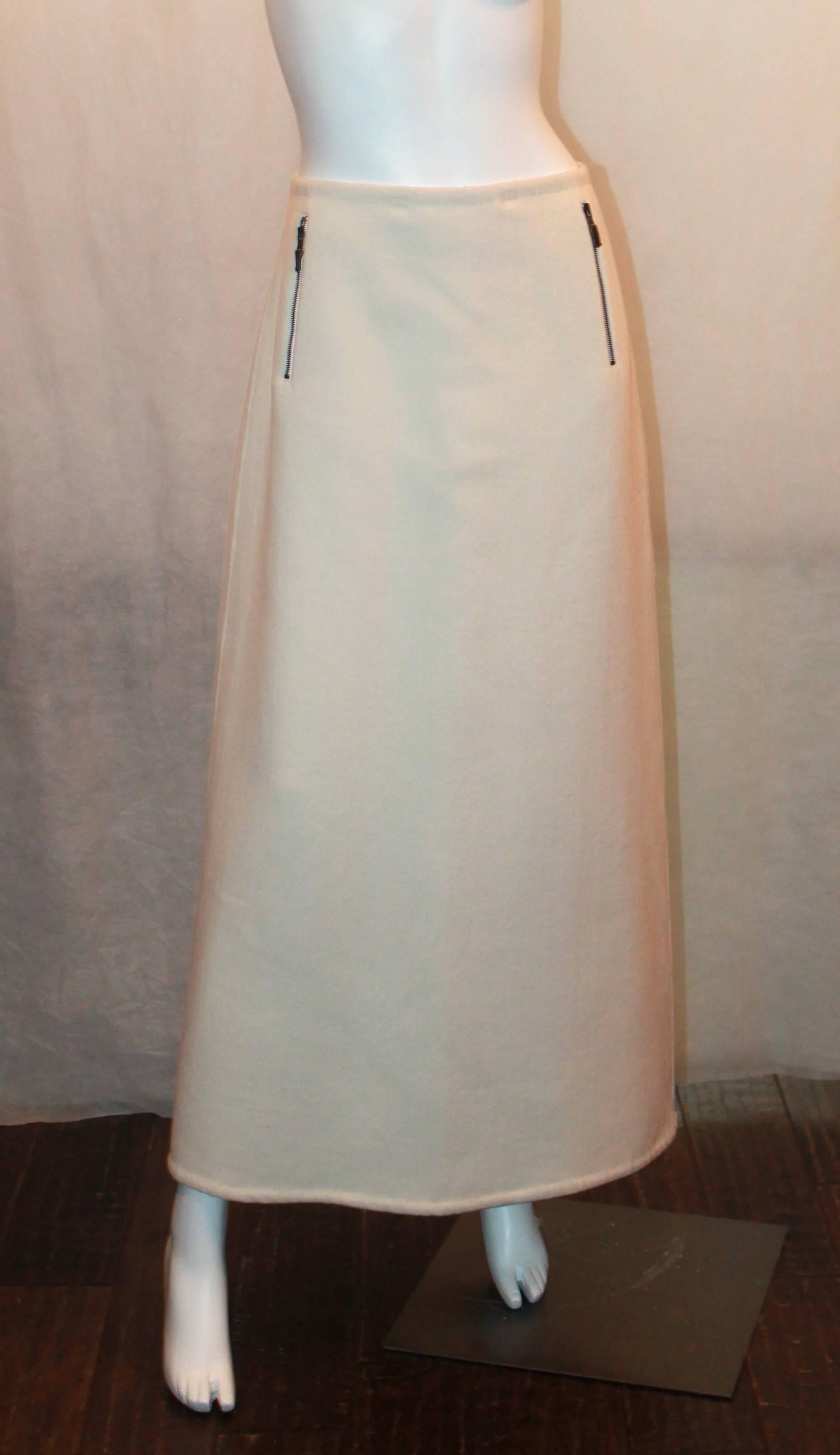 Michael Kors 1990's Vintage Ivory Cashmere Coat & Maxi Skirt Set - L 3