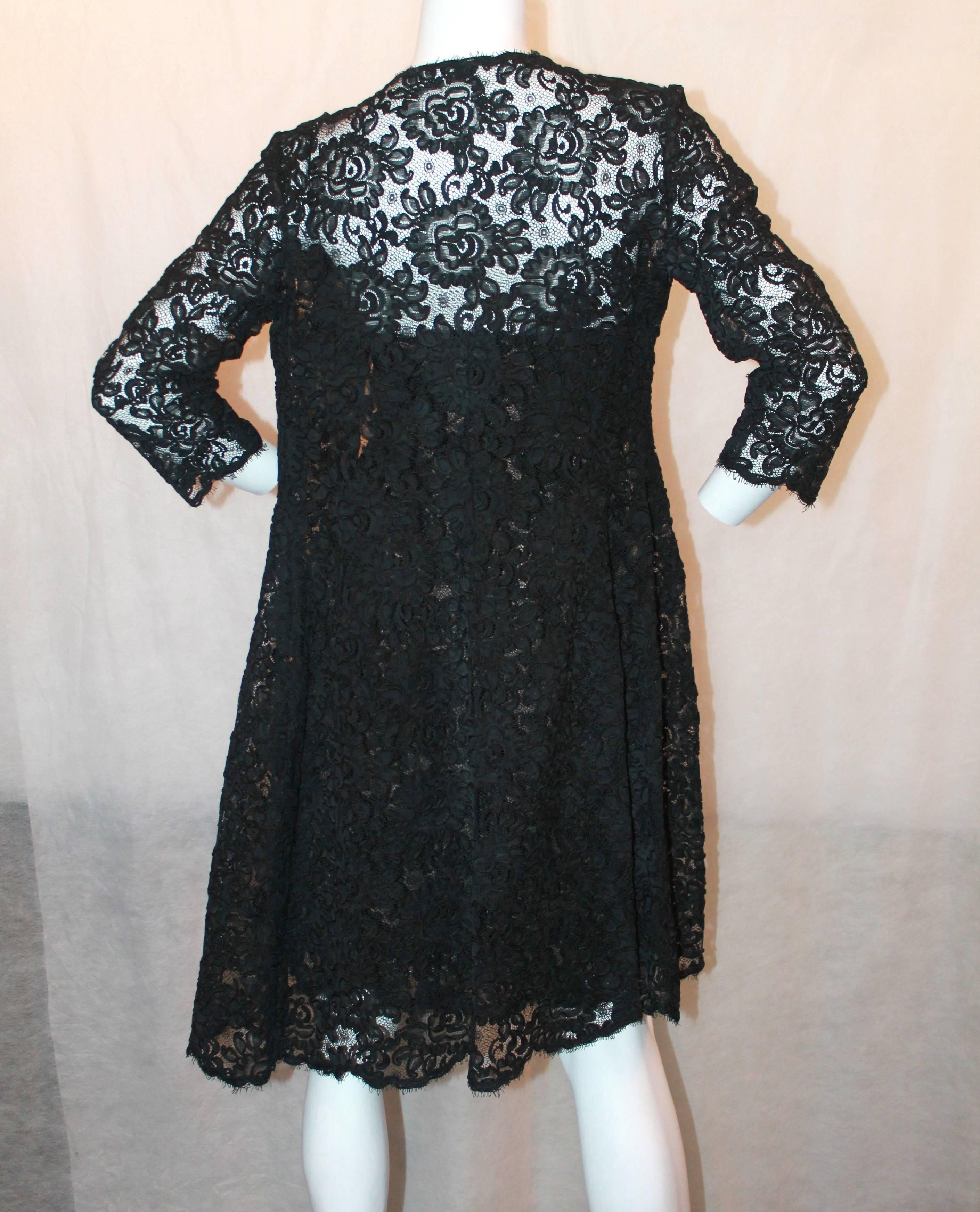 Women's Oscar de la Renta 1990's Vintage Black Lace Soutache Dress & Coat - M