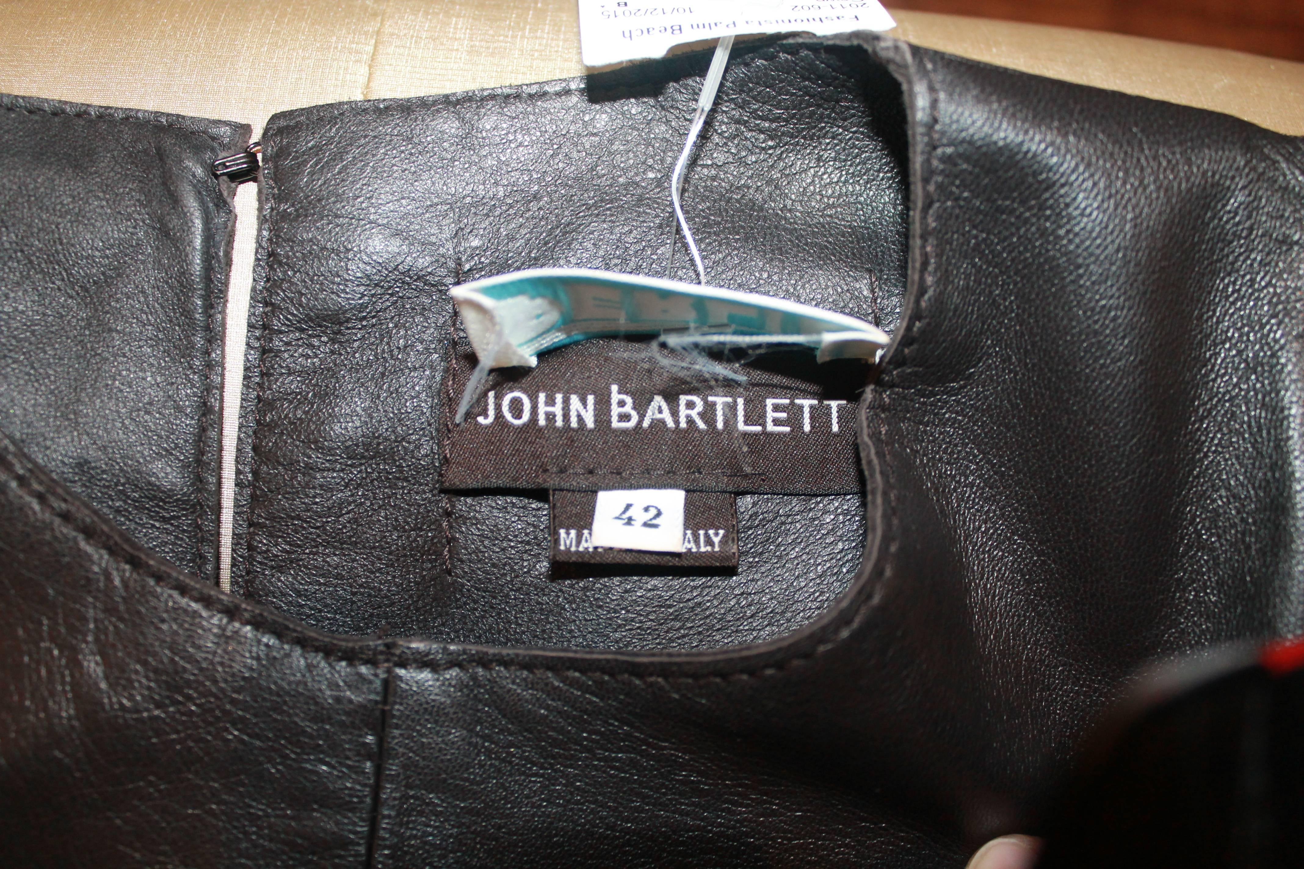 John Bartlett 1990's Chocolate Brown Leather Long Dress with Skirt Belt - 42 2
