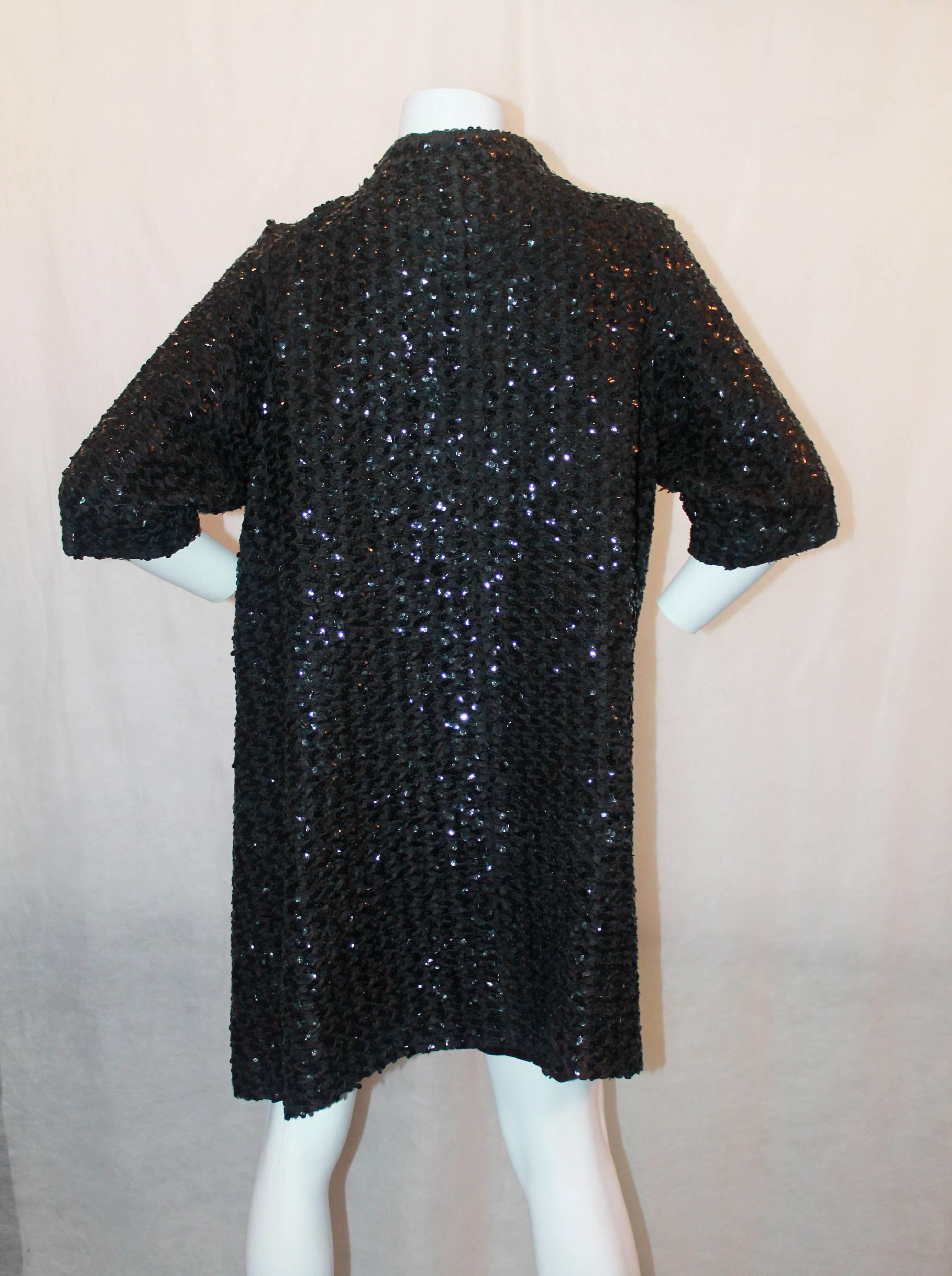 Women's 1960's Vintage Black Sequin 3/4 Coat - S