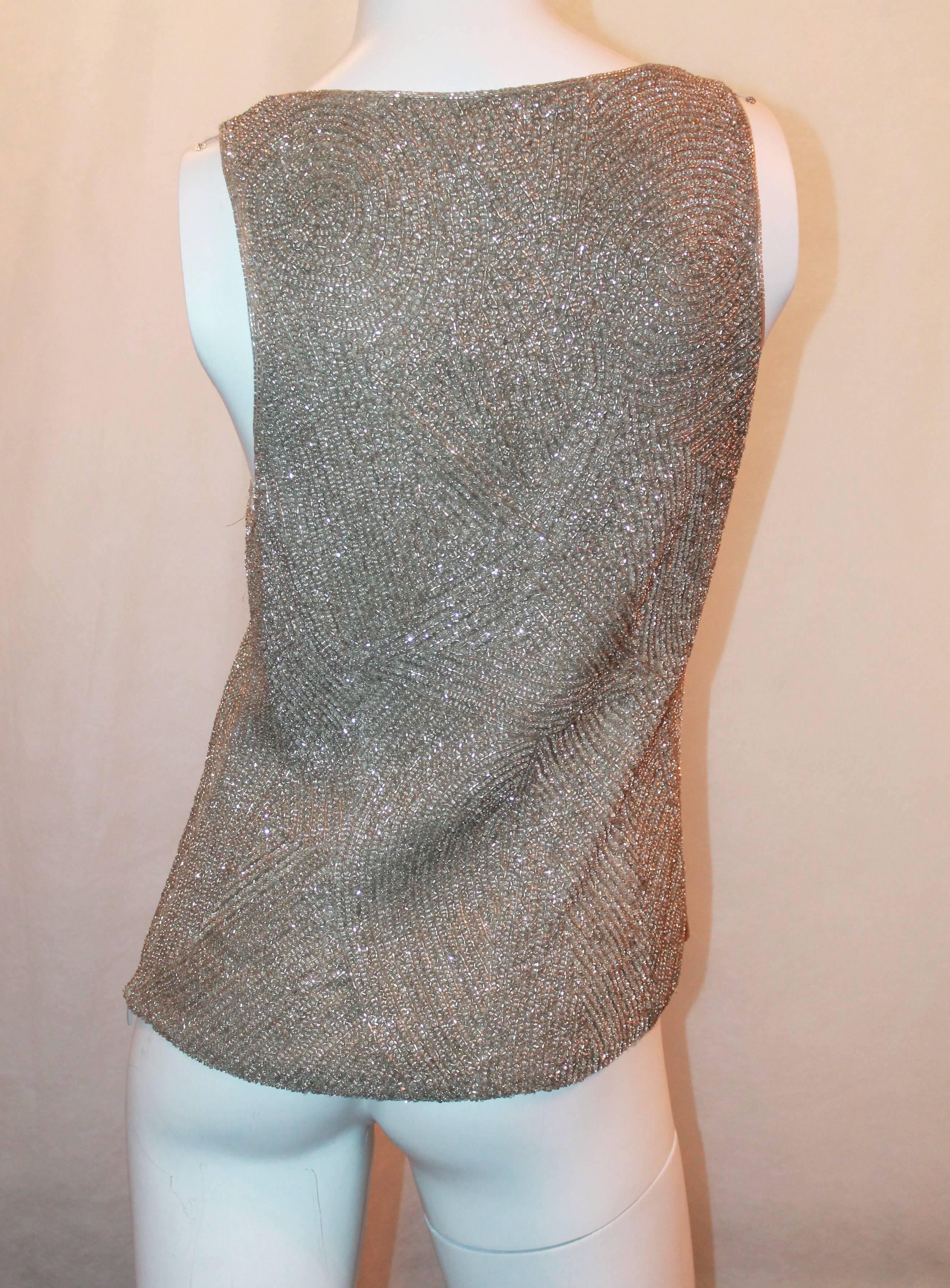 Ralph Lauren Black Label Silver Beaded Sleeveless Top - 6  In Excellent Condition In West Palm Beach, FL