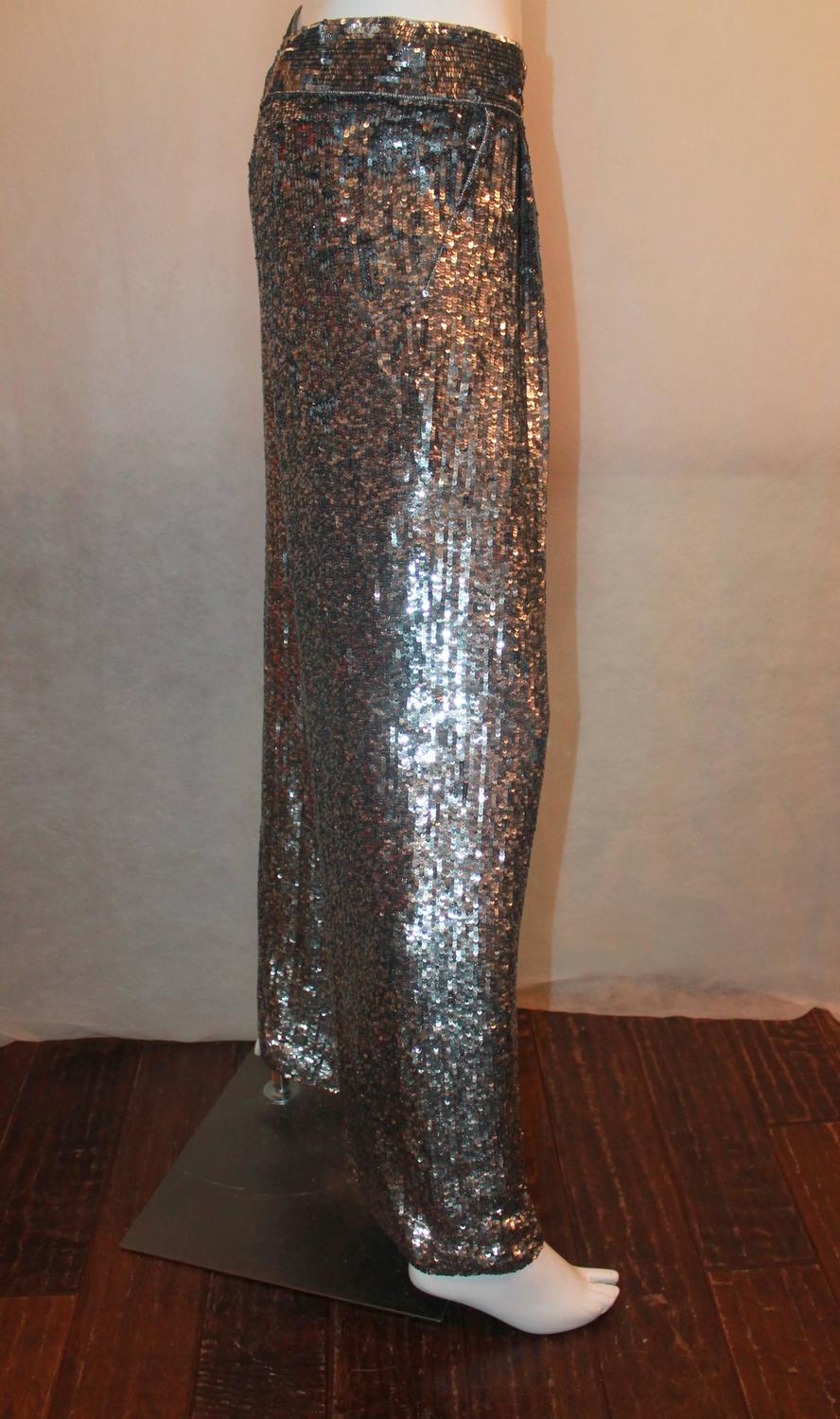 Escada Silver Sequin Palazzo Evening Pants - 34 at 1stdibs