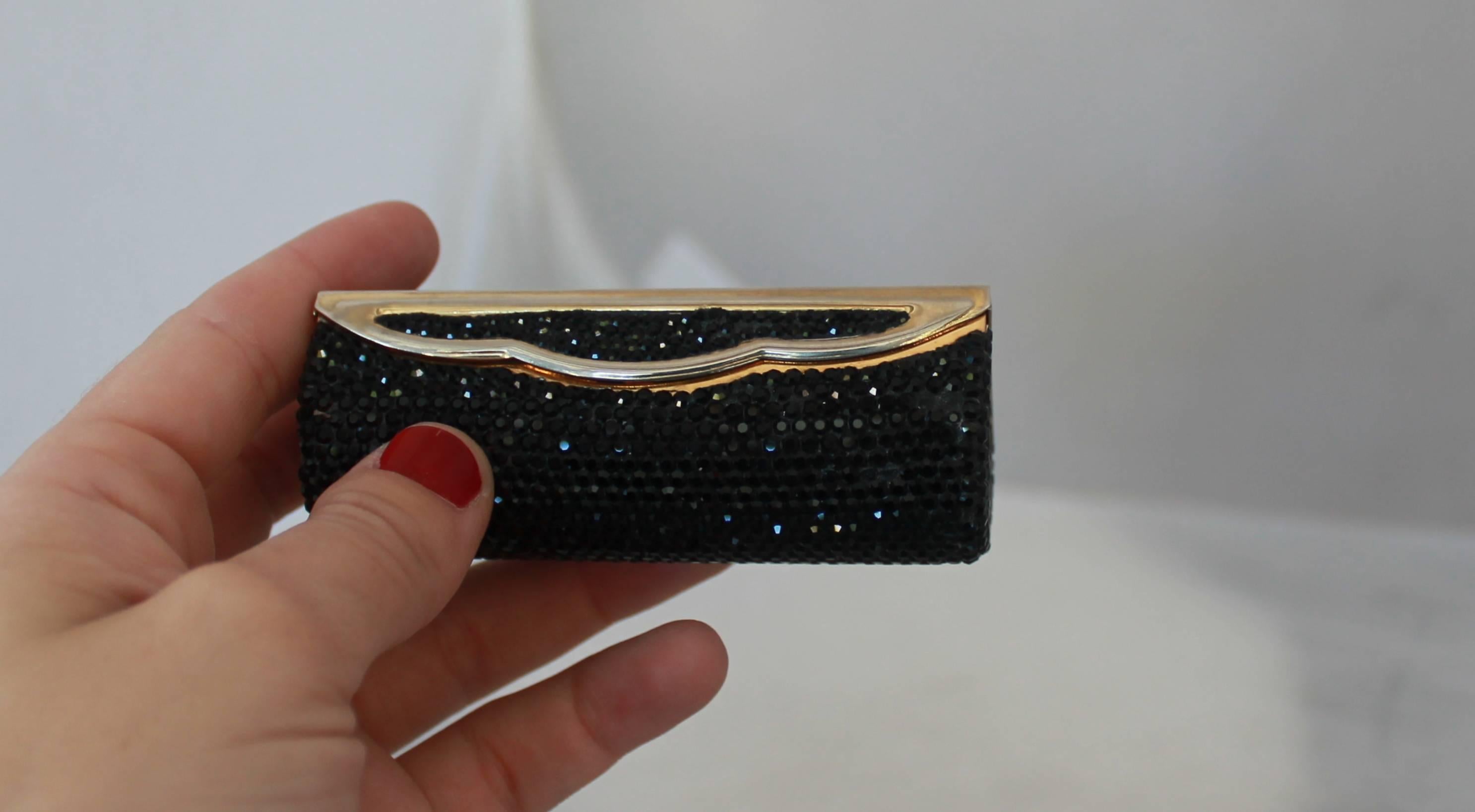 Judith Leiber Vintage Schwarz Strass Lippenstift Fall 1