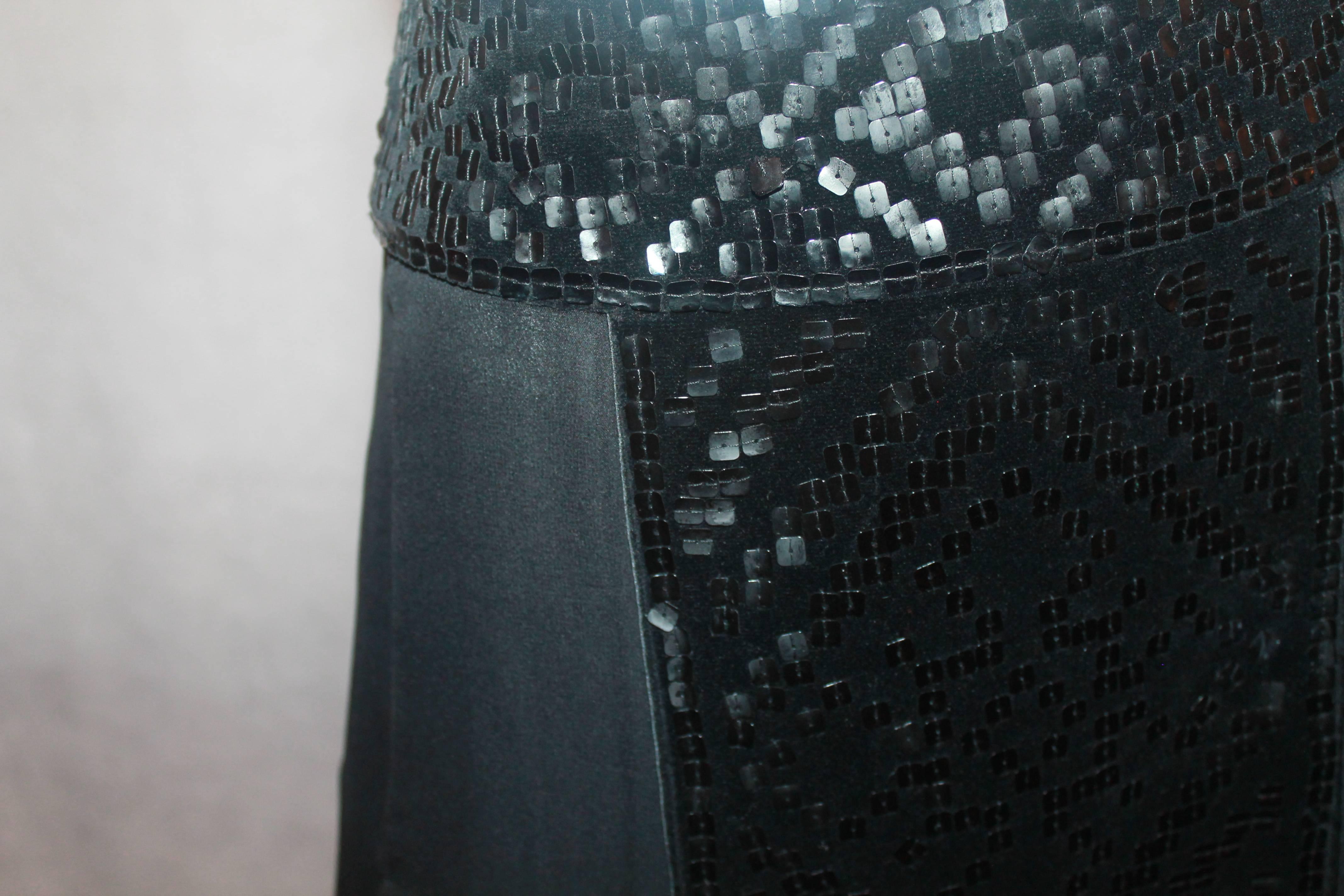Women's J. Mendel Black Silk Skirt with Sequin Panels - 8