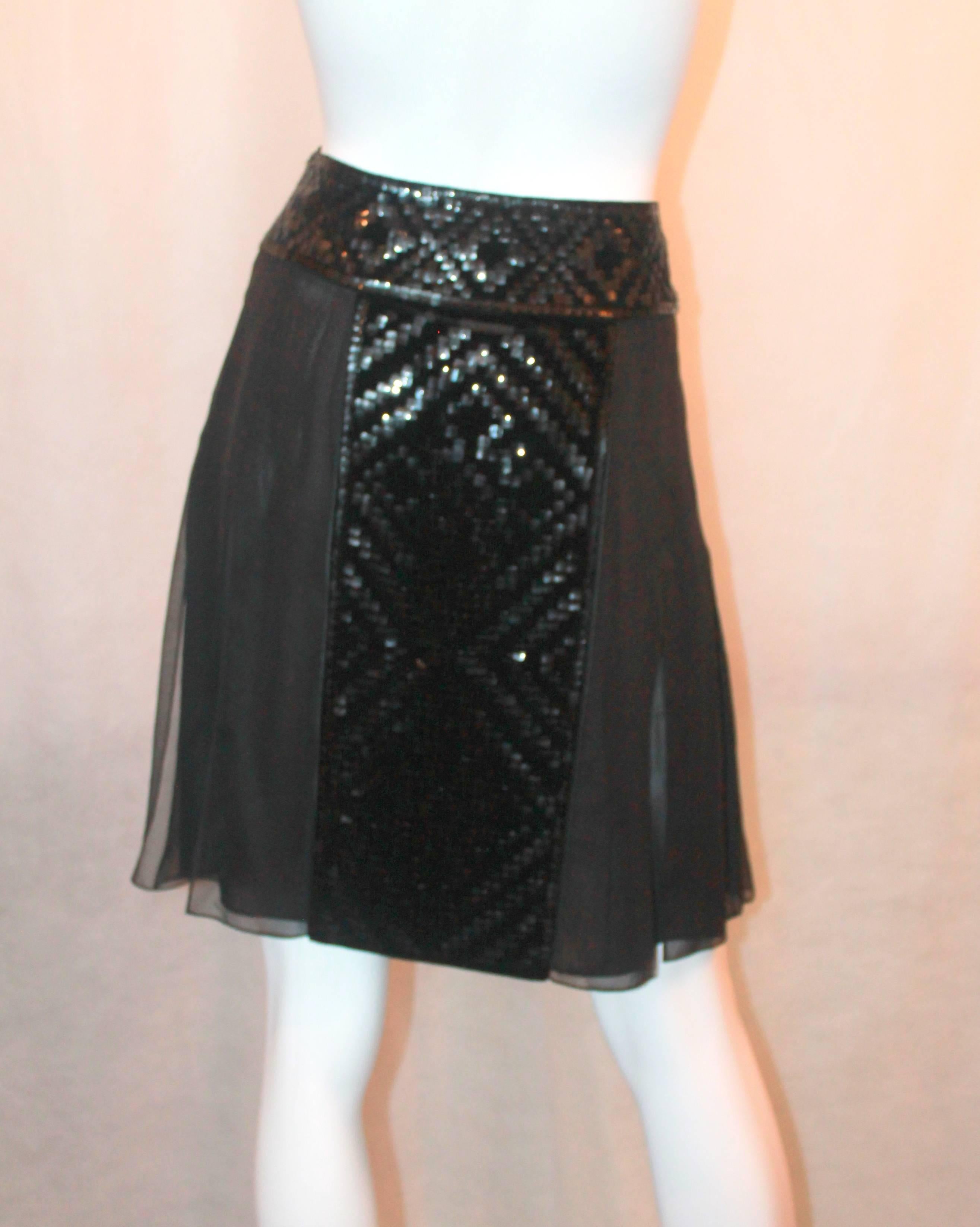 J. Mendel Black Silk Skirt with Sequin Panels - 8 In Excellent Condition In West Palm Beach, FL