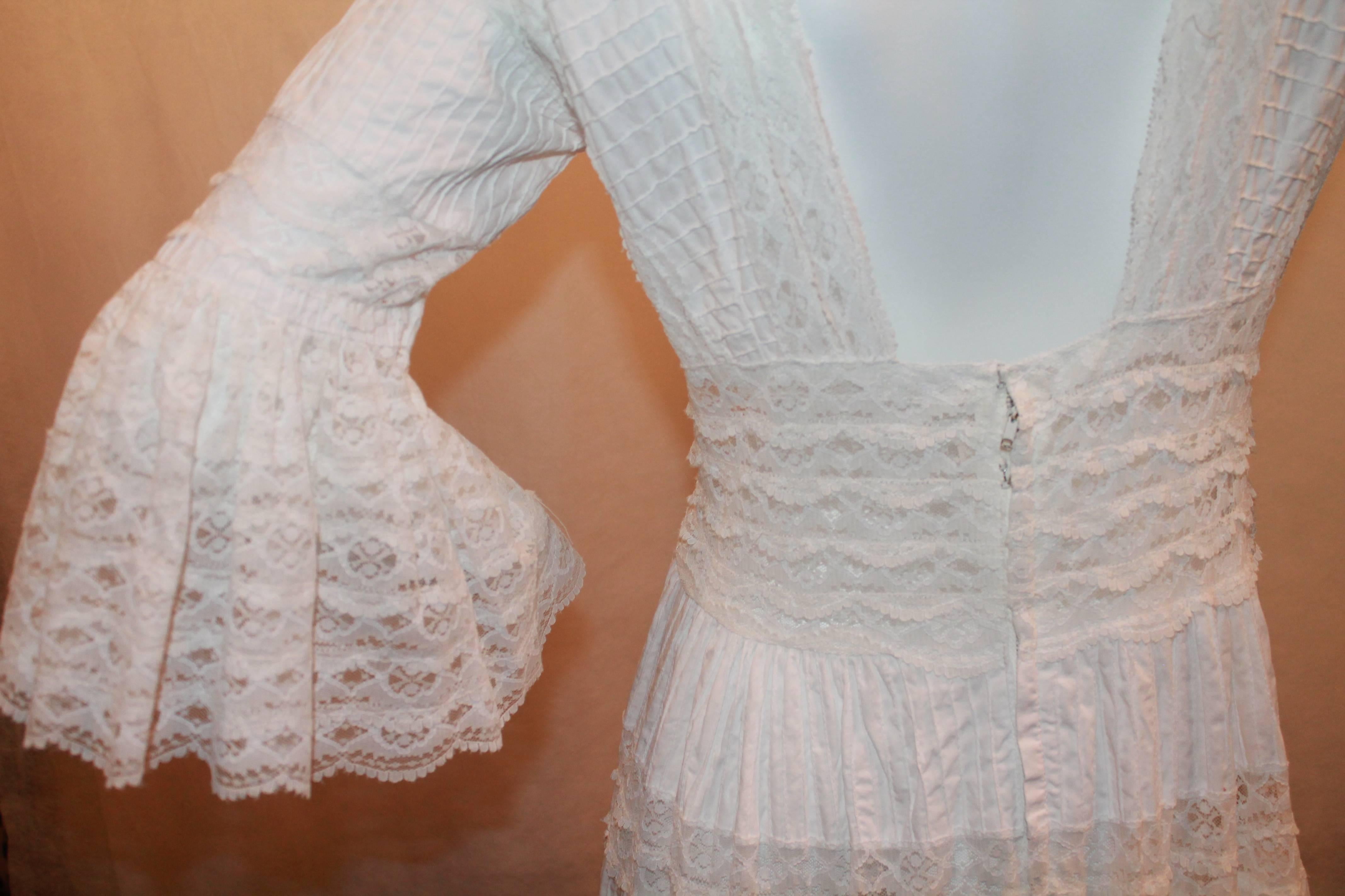 Women's 1970's Vintage White Lace & Cotton Mexican Wedding Dress - M