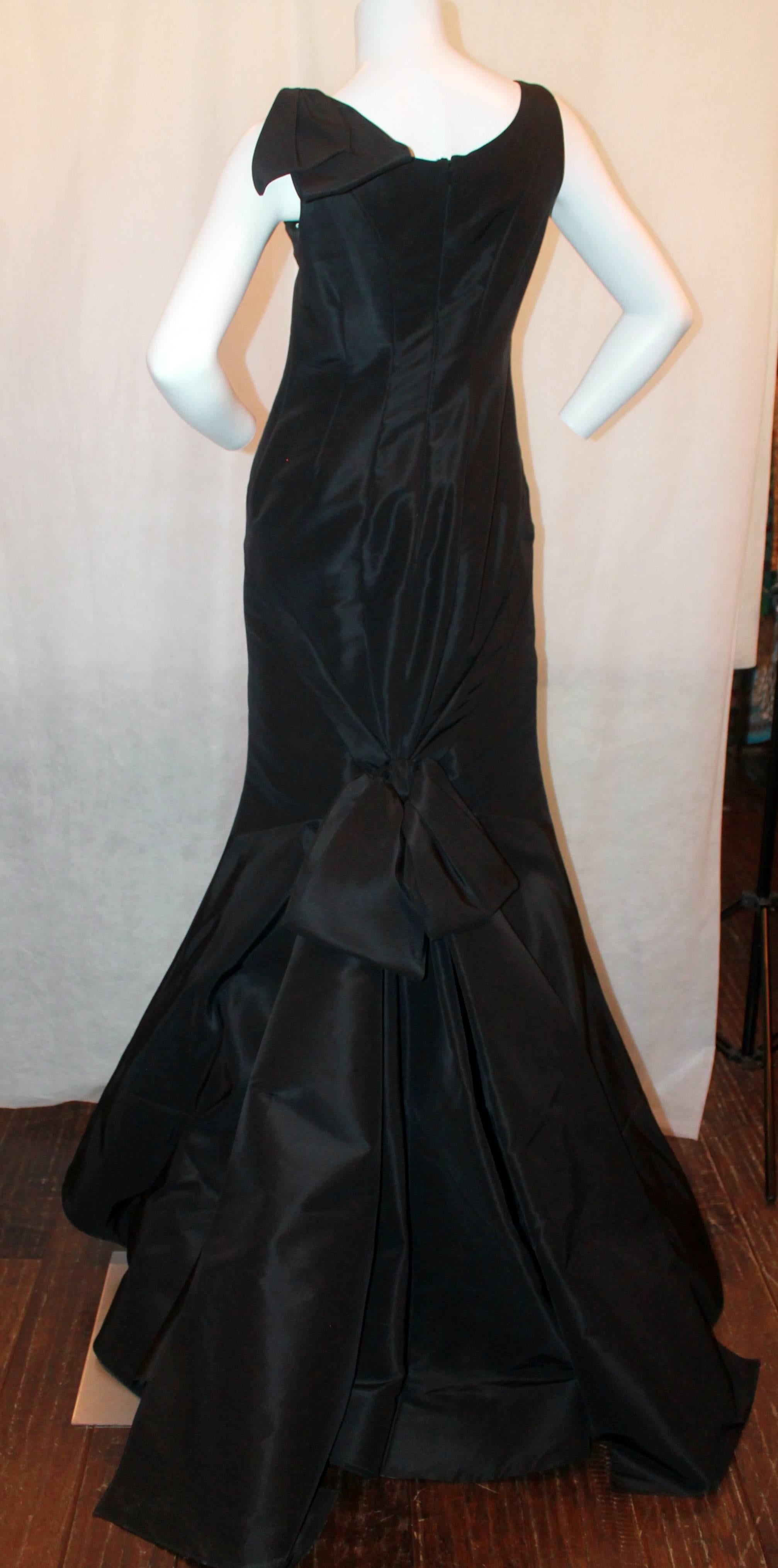 Oscar de la Renta Black Silk Taffeta Bustled Ball Gown  1