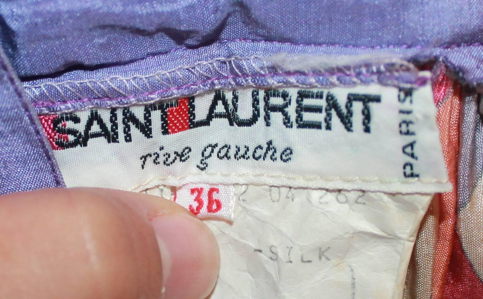 YSL Rive Gauche 1970's Lavender Silk Mid Length Skirt w/ Diamond Print - 36 In Good Condition For Sale In West Palm Beach, FL